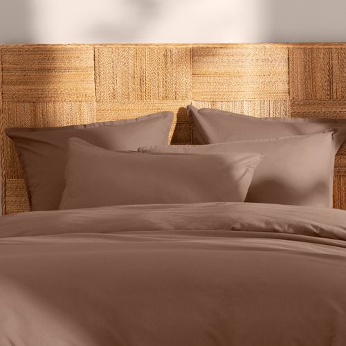 Set De 2 Taies D'oreiller Unies à Volant, Coton Lavé Chocolat 50x70cm