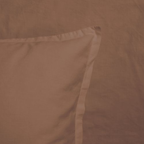 Set De 2 Taies D'oreiller Unies à Volant, Coton Lavé Chocolat 65x65cm