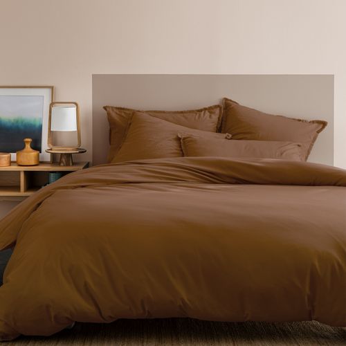Housse De Couette Unie En Coton, Coton Lavé Chocolat 260x240cm