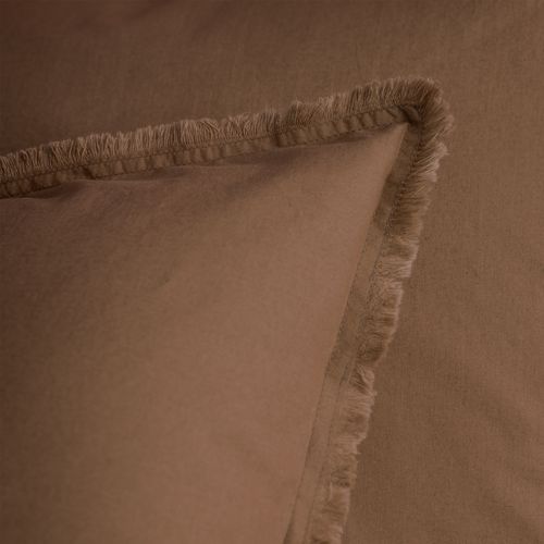 Parure De Lit Unie En Coton Taies Rectangulaires à Franges, Coton Lavé