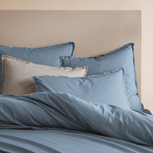 Housse De Couette Unie En Coton, Coton Lavé Bleu Orage 240x220cm