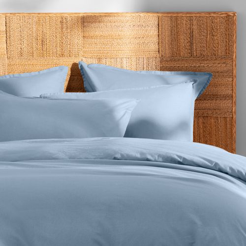 Set De 2 Taies D'oreiller Unies à Volant, Coton Lavé Bleu Orage 50x70cm