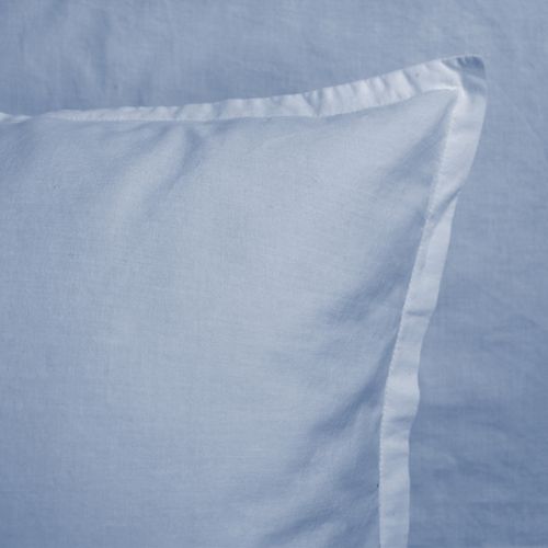 Set De 2 Taies D'oreiller Unies à Volant, Coton Lavé Bleu Orage 50x70cm