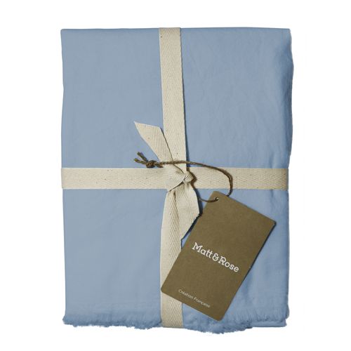 Set De 2 Taies D'oreiller Unies à Franges, Coton Lavé Bleu Orage 50x70cm