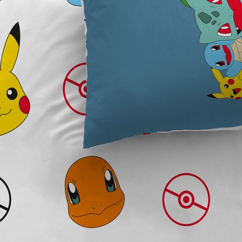 Parure De Lit Imprimée 100% Coton, Pokemon Power Bleu 140x200+63x63cm