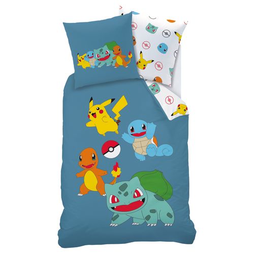 Parure De Lit Imprimée 100% Coton, Pokemon Power Bleu 140x200+63x63cm