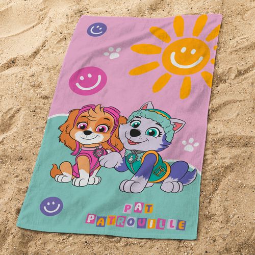 Serviette De Bain Et De Plage Imprimée 100% Coton, Pat Patrouille Soleil Bleu 70x120cm