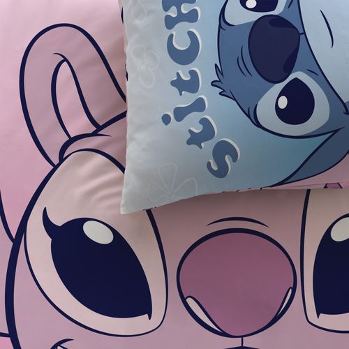 Parure De Lit Imprimée Réversible 100% Coton, Disney Home Stitch Magic Duo Rose 140x200+63x63cm