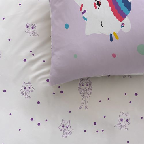 Parure De Lit Imprimée 100% Coton, Gabby Et La Maison Magique Funny Blanc 140x200+63x63cm