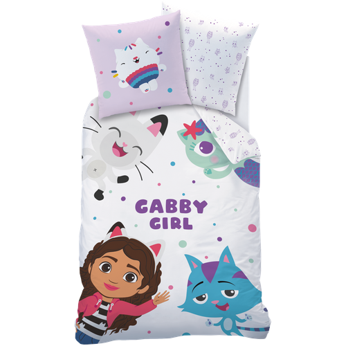 Parure De Lit Imprimée 100% Coton, Gabby Et La Maison Magique Funny Blanc 140x200+63x63cm