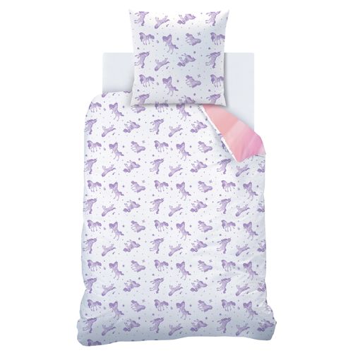 Parure De Lit Imprimée, Unicorn Academy Stars Violet 140x200+63x63cm
