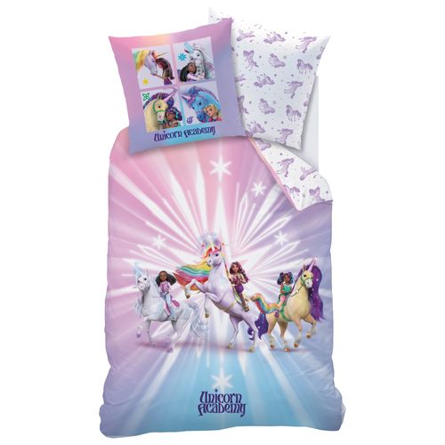 Parure De Lit Imprimée, Unicorn Academy Stars Violet 140x200+63x63cm