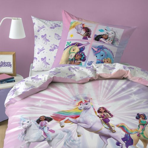 Parure De Lit Imprimée, Unicorn Academy Stars Violet 140x200+63x63cm