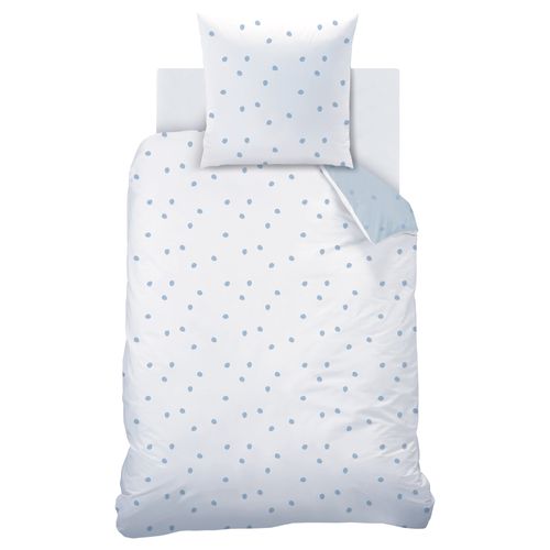 Parure De Lit Imprimée 100% Coton, Cumulus Bleu, Blanc 140x200+63x63cm