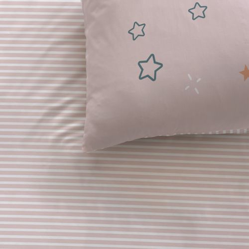 Parure De Lit Imprimée 100% Coton, Etoile Filante Rose 140x200+63x63cm