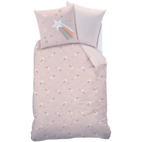 Parure De Lit Imprimée 100% Coton, Etoile Filante Rose 140x200+63x63cm