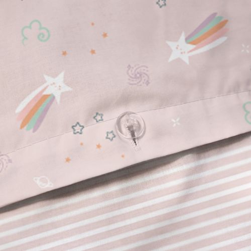 Parure De Lit Imprimée 100% Coton, Etoile Filante Rose 140x200+63x63cm