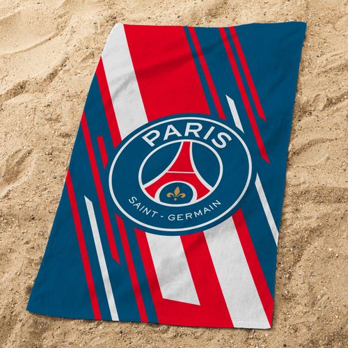 Serviette De Bain Et De Plage Imprimée 100% Coton, Psg Diagonale Bleu 75x150cm