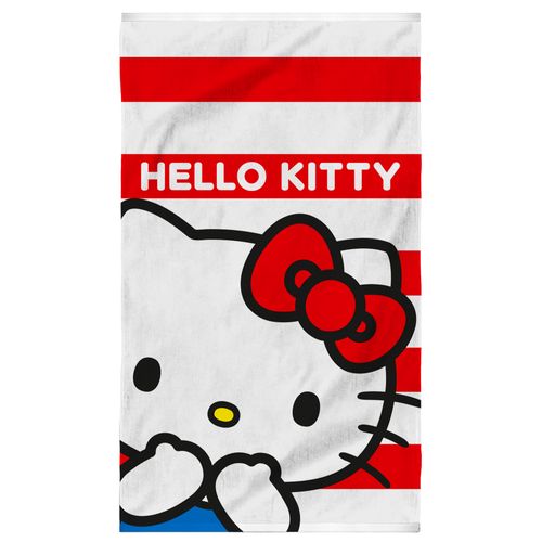 Serviette De Bain Et De Plage Imprimée 100% Coton, Hello Kitty Red Blanc 70x120cm