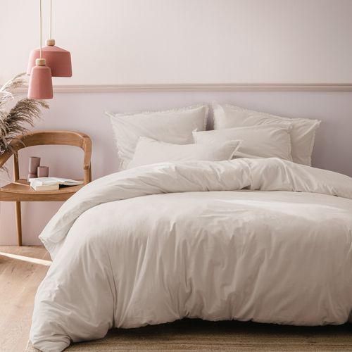 Parure De Lit Unie En Coton Taies Carrées à Franges, Coton Lavé