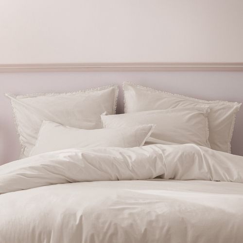 Parure De Lit Unie En Coton Taies Carrées à Franges, Coton Lavé