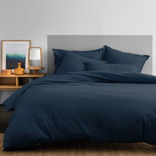 Parure De Lit Unie En Coton Taies Rectangulaires à Franges, Coton Lavé