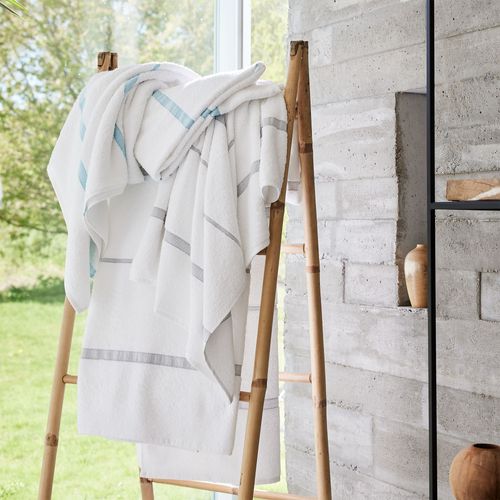 Serviette Légère En Coton, Rayures Tissées Blanc, Gris 100x150cm