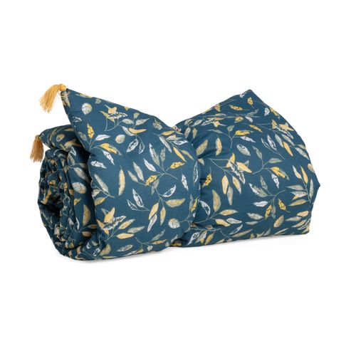 Édredon Imprimé à Motif Végétal, Feuillage Indigo, Curry 100x190cm