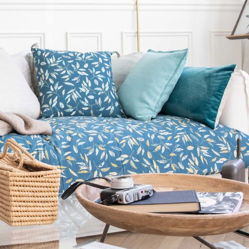 Édredon Imprimé à Motif Végétal, Feuillage Indigo, Kaki 100x190cm