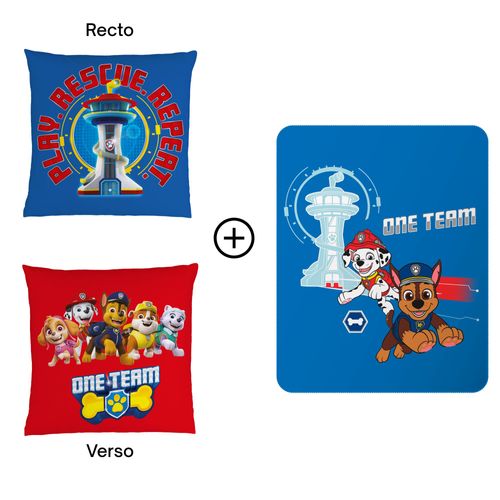 Ensemble Plaid Et Coussin, Pat Patrouille Ready For Action Bleu 110x140+40x40cm