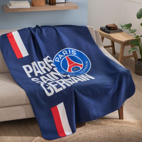 Ensemble Plaid Classic Et Coussin, Psg Rayures Bleu 110x140+40x40cm