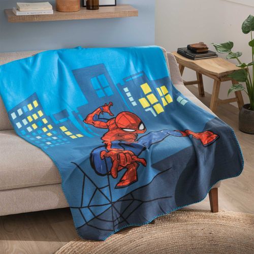 Ensemble Plaid Et Coussin, Spiderman Hero Bleu 110x140+40x40cm