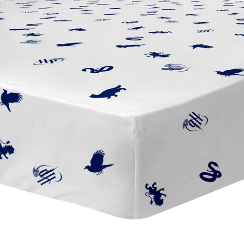 Parure De Lit Imprimée + Drap Housse 100% Coton, Harry Potter Blason Bleu 140x200+90x190/200+63x63cm