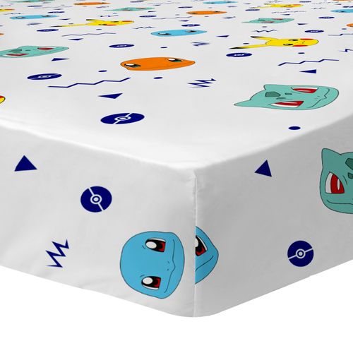 Parure De Lit Imprimée + Drap Housse 100% Coton, Pokemon Ziggy Blanc 140x200+90x190/200+63x63cm