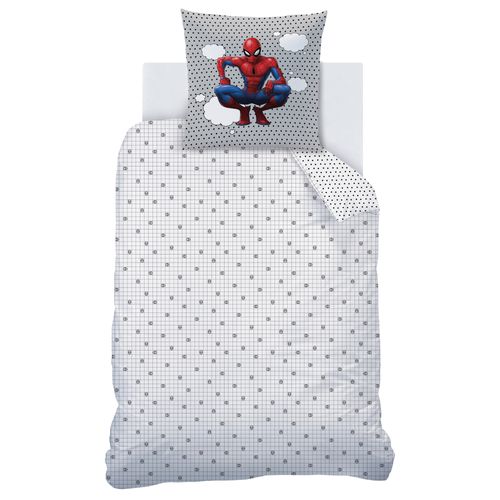 Parure De Lit Imprimée + Drap Housse 100% Coton, Spiderman Hero Bleu 140x200+90x190/200+63x63cm