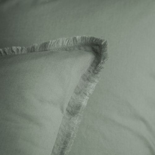 Set De 2 Taies D'oreiller Unies à Franges, Coton Lavé Lichen 60x70cm