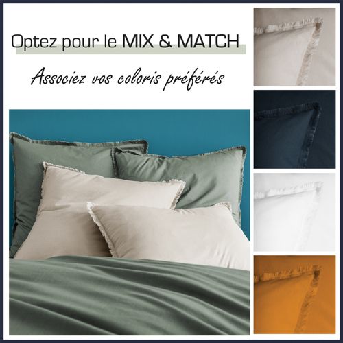 Set De 2 Taies D'oreiller Unies à Franges, Coton Lavé Lichen 60x70cm