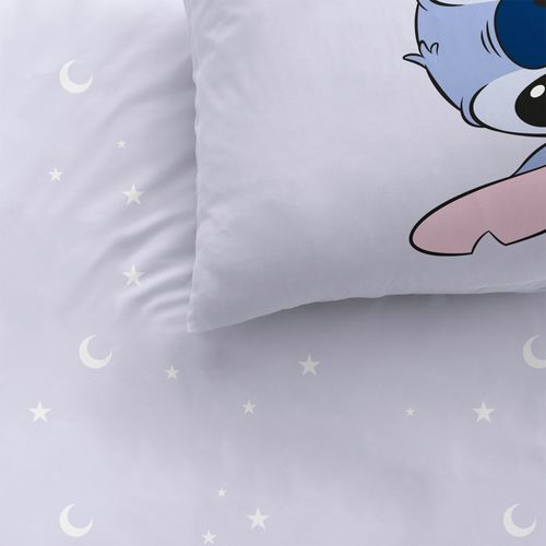 Parure De Lit + Drap Housse 100% Coton, Disney Home Stitch Happy Violet 140x200+90x190/200+63x63cm