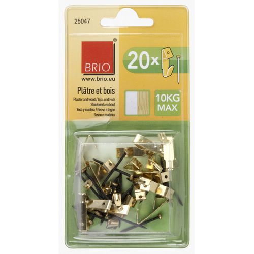 Lot De 20 Crochets à Tableau Brio N°1 Pour 10 Kg Doré