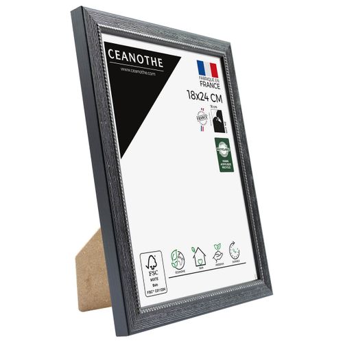 Cadre Photo Perle Noir 18x24 Cm Noir Bois Massif Fsc