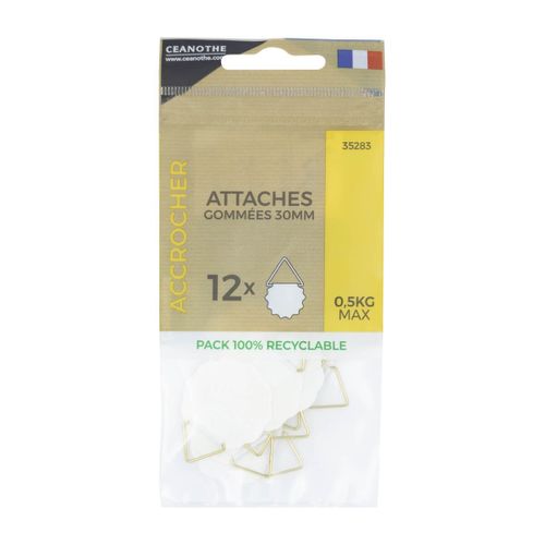 Lot De 12 Attaches Gommées 30 Mm Ceanothe Pour 0,5 Kg Blanc