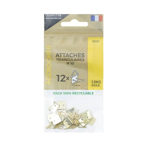 Lot De 12 Attaches Triangulaires 10 Mm Pour 1,5 Kg Doré