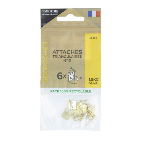 Lot De 6 Attaches Triangulaires 10 Mm Pour 1,5 Kg Doré