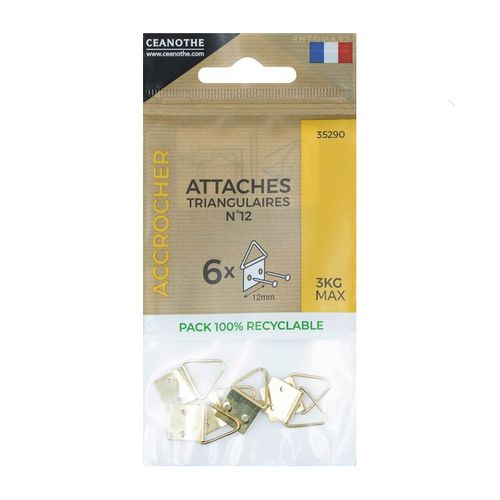 Lot De 6 Attaches Triangulaires 12 Mm Pour 3 Kg Doré