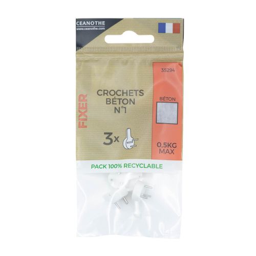 Lot De 3 Crochets Béton N°1 Pour 0,5 Kg Blanc