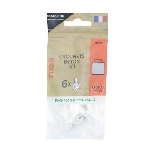 Lot De 6 Crochets Béton N°1 Pour 0,5 Kg Blanc