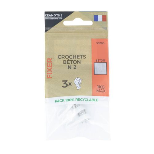 Lot De 3 Crochets Béton N°2 Pour 1 Kg Blanc