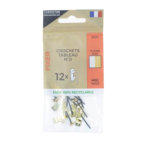 Sachet De 12 Crochets Laitonnés à Tableau N°0 Pour 4 Kg Doré