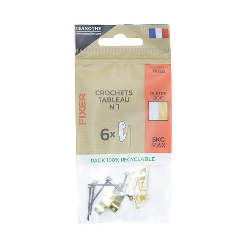 Lot De 6 Crochets à Tableau Ceanothe N°1 Pour 5 Kg Doré