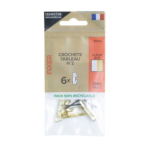 Lot De 6 Crochets à Tableau Ceanothe N°2 Pour 10 Kg Doré